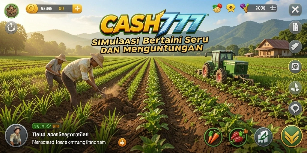 Screenshot utama CASH777 menampilkan gameplay bertani yang seru dan interaktif.