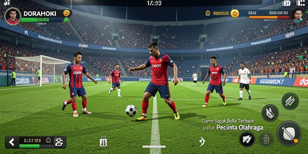 Tampilan gameplay menarik dari DORAHOKI yang menghadirkan sepak bola yang seru.
