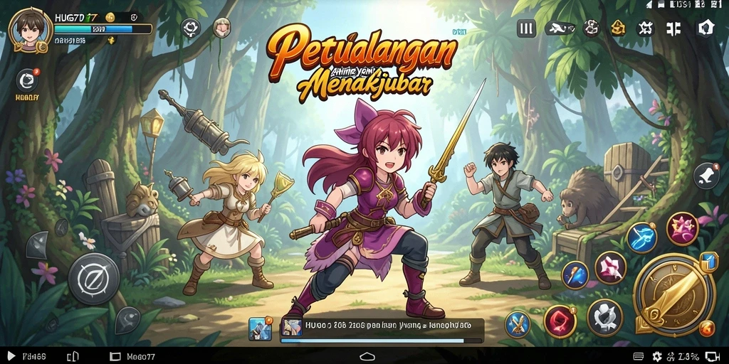 Gambaran gameplay yang menarik dalam HUGO77 dengan karakter Anime.