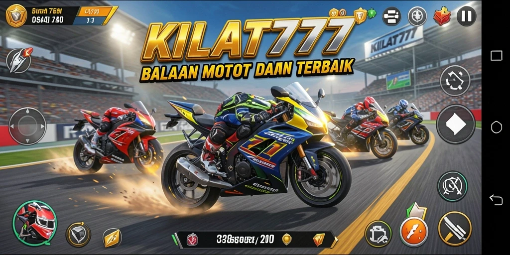 Screenshot gameplay KILAT777 menampilkan balapan motor yang menegangkan.