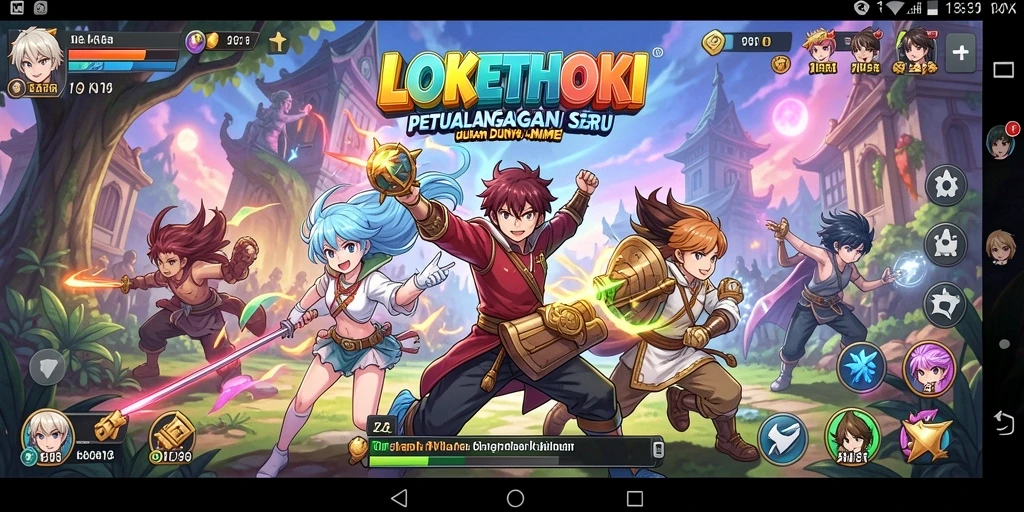 Tampilan gameplay LOKETHOKI dengan karakter anime yang penuh warna.