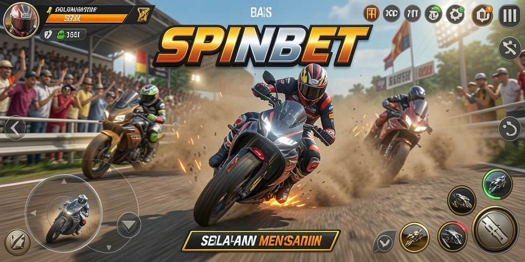 Tampilan gameplay seru SPINBET saat balapan motor.